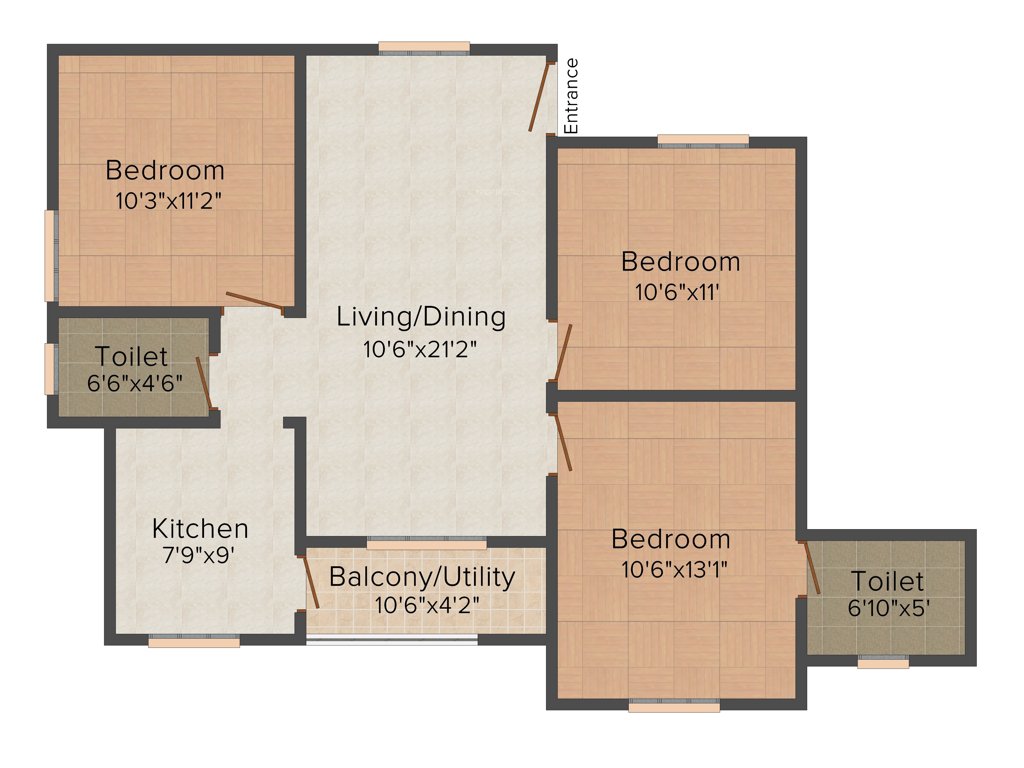 Confident Phoenix (3BHK+2T (1,068 sq ft) 1068 sq ft)