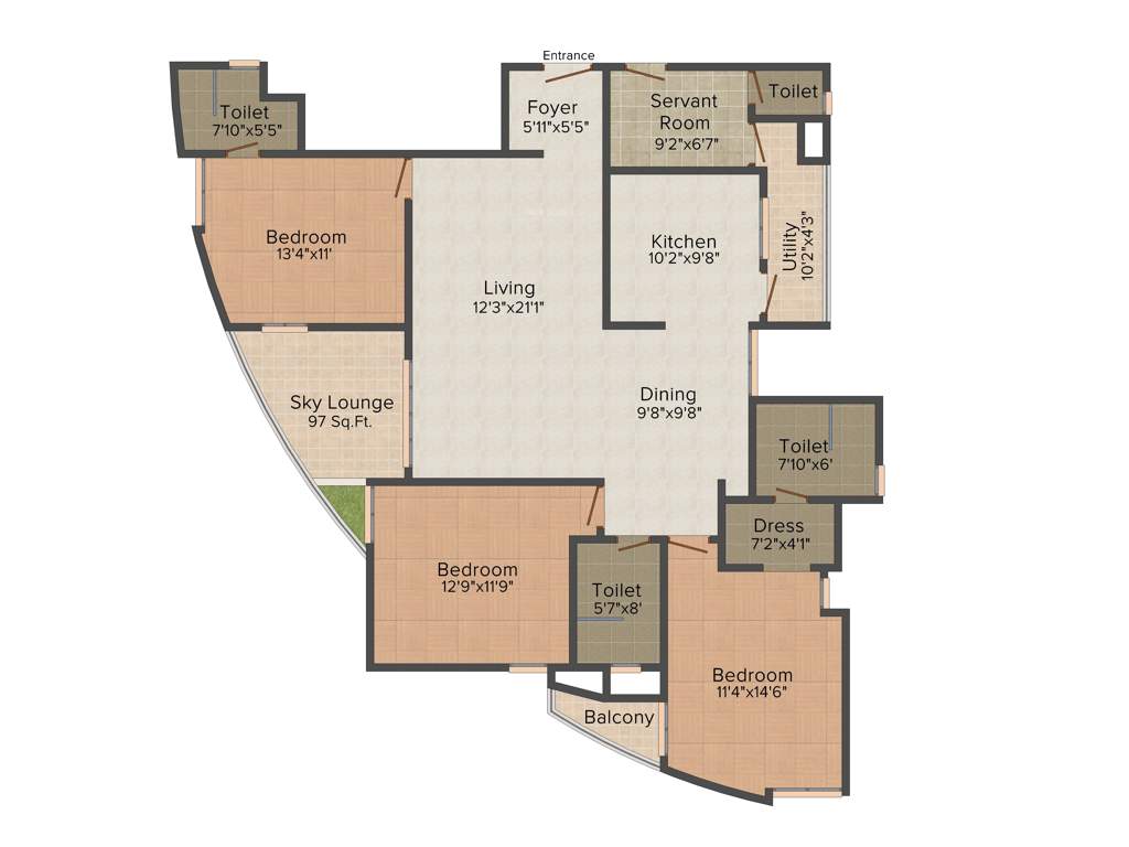 Vaswani Reserve (3BHK+3T (1,970 sq ft) + Servant Room 1970 sq ft)