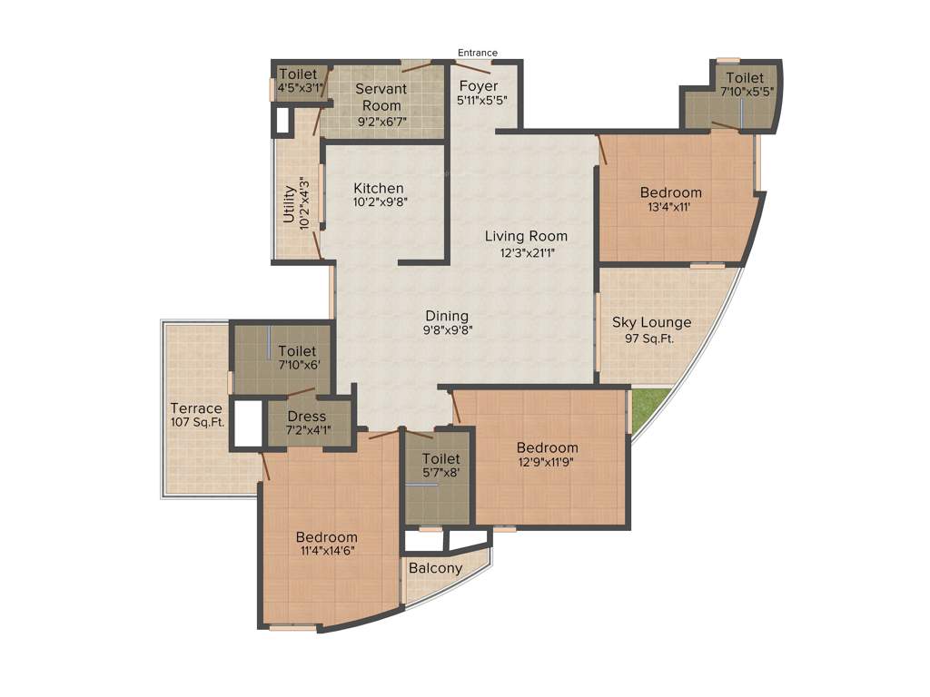 Vaswani Reserve (3BHK+3T (2,100 sq ft) + Servant Room 2100 sq ft)