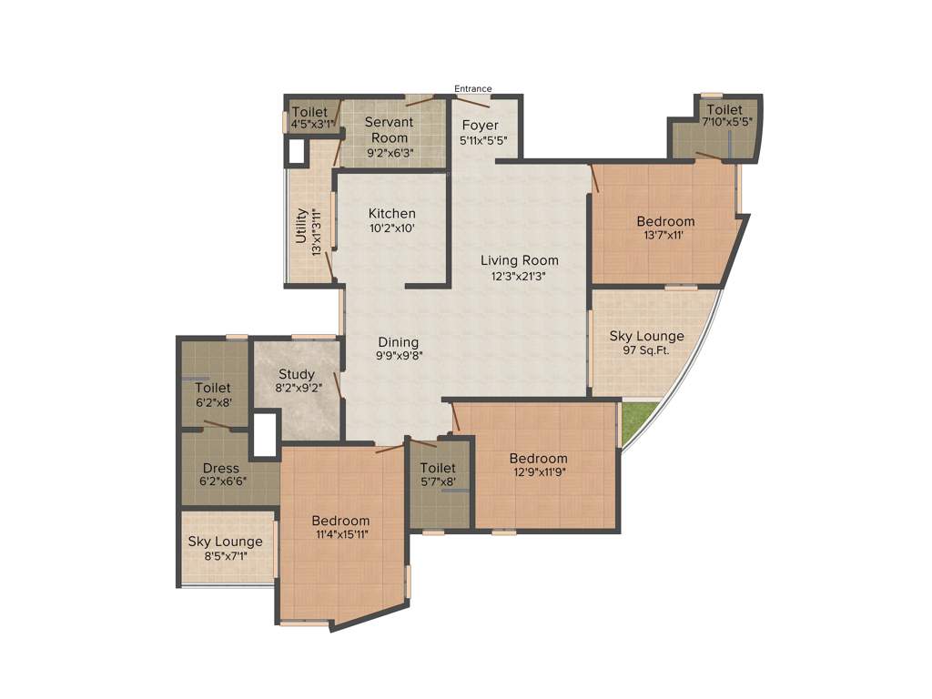 Vaswani Reserve (3BHK+3T (2,165 sq ft) + Study Room 2165 sq ft)