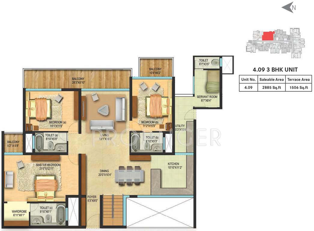 Century Renata (3BHK+4T (2,885 sq ft) Servant Room 2885 sq ft)