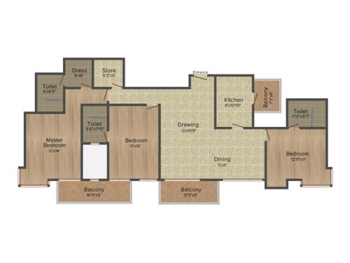 Ramprastha Rise (3BHK+3T (1,825 sq ft) 1825 sq ft)