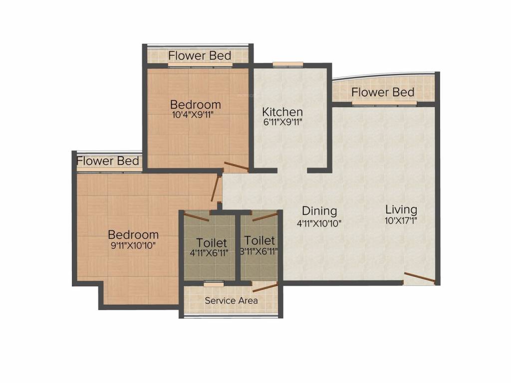 SD Bhalerao Prity Park 2BHK+2T (950 sq ft)