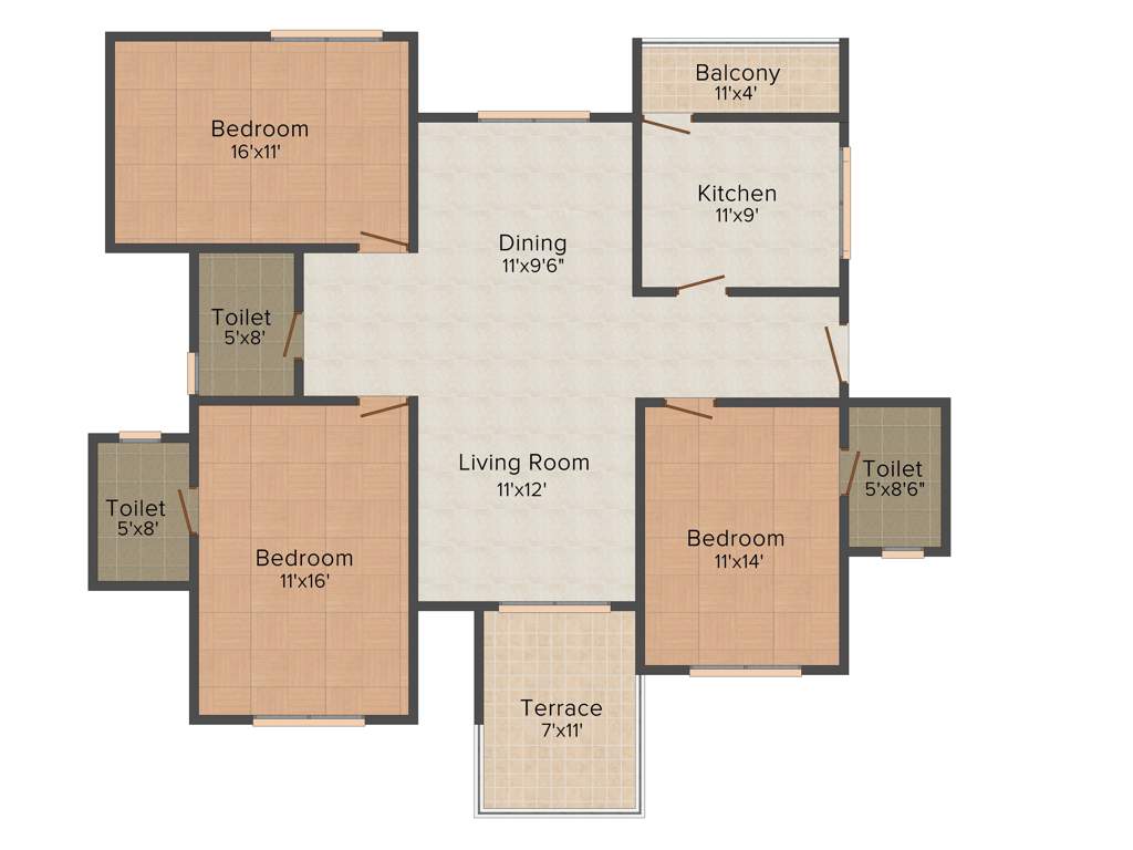 Kool Homes Rising Landscapes (3BHK+3T (1,495 sq ft) 1495 sq ft)
