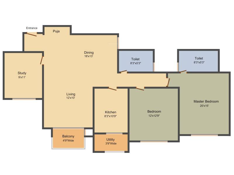 Hiranandani Parks Apartment (2BHK+2T (1,706 sq ft) + Study Room 1706 sq ft)