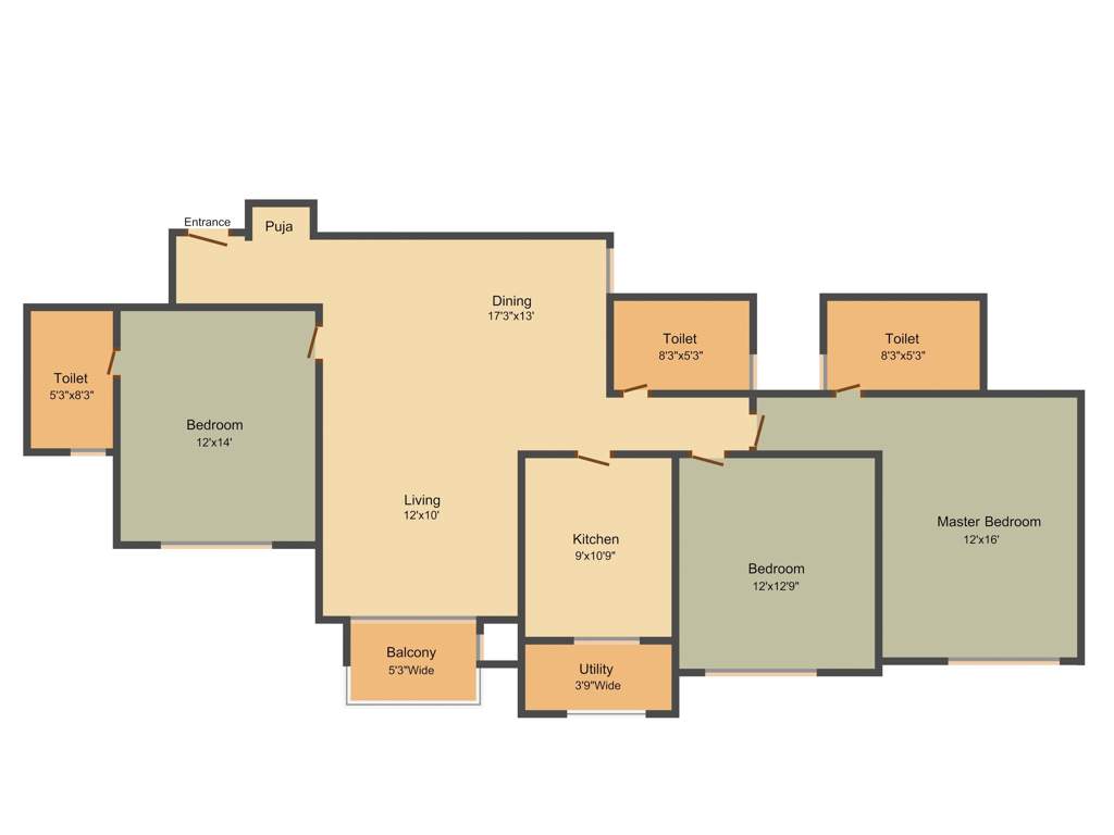 Hiranandani Parks Apartment (3BHK+3T (1,895 sq ft) + Pooja Room 1895 sq ft)