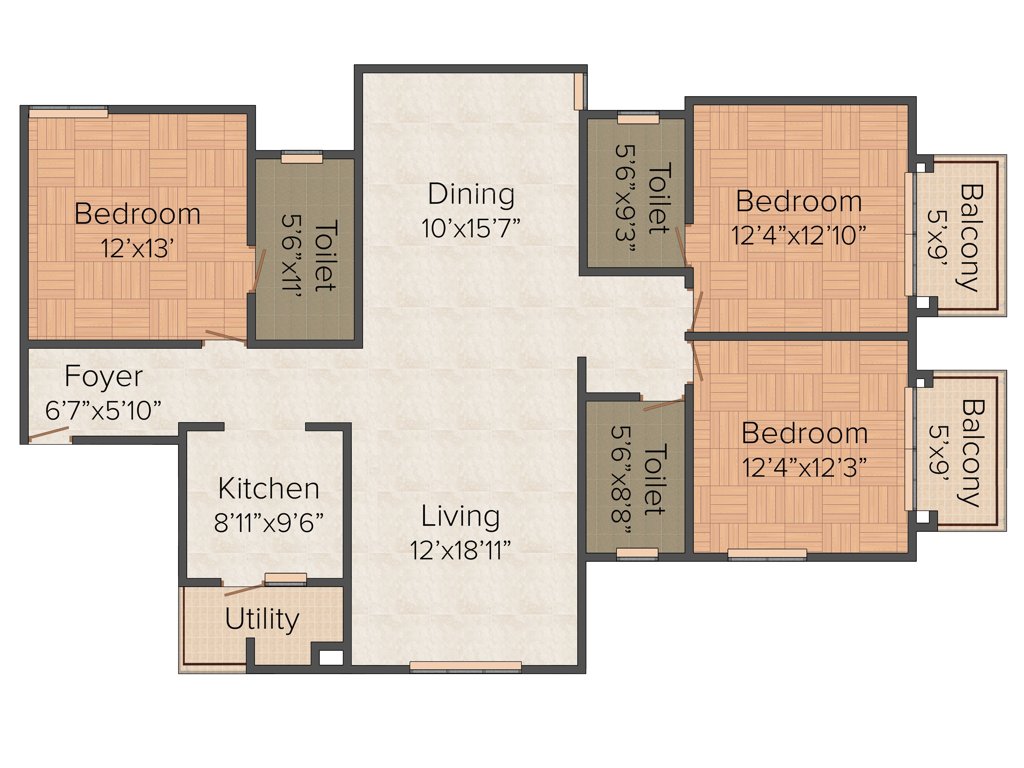 Pashmina Waterfront (3BHK+3T (1,916 sq ft) 1916 sq ft)