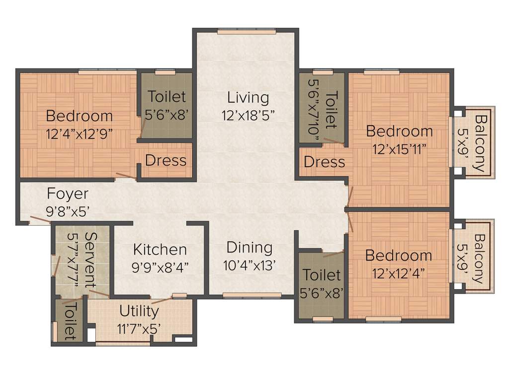 Pashmina Waterfront (3BHK+3T (2,062 sq ft) + Servant Room 2062 sq ft)