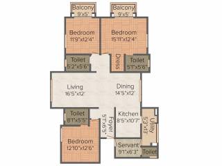 Pashmina Waterfront (3BHK+3T (2,082 sq ft) + Servant Room 2082 sq ft)