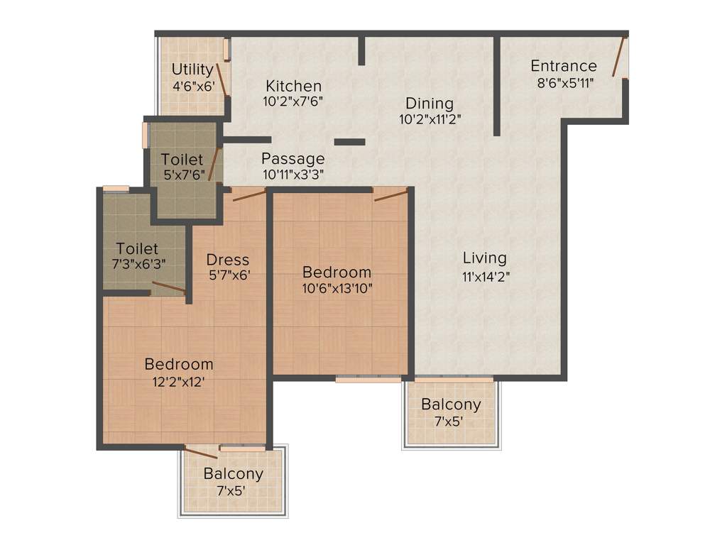 Bren Trillium (2BHK+2T (1,221 sq ft) 1221 sq ft)