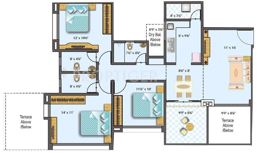 Rama Costa Rica (3BHK+3T (1,349 sq ft) 1349 sq ft)