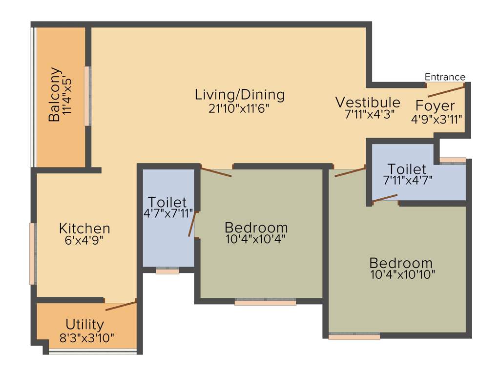 Pacifica Happiness Towers (2BHK+2T (1,147 sq ft) 1147 sq ft)