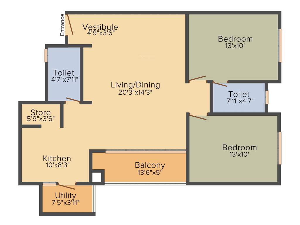 Pacifica Happiness Towers (2BHK+2T (1,361 sq ft) 1361 sq ft)