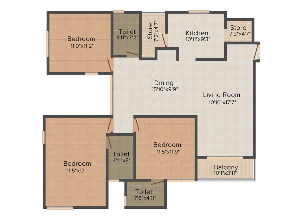 Applewoods Sorrel (3BHK+3T (1,143 sq ft) 1143 sq ft)