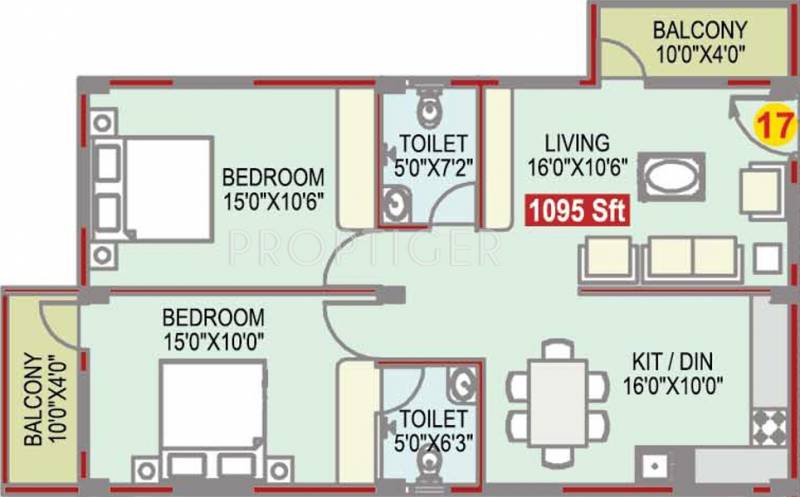 Radiant Shine (2BHK+2T (1,095 sq ft) 1095 sq ft)