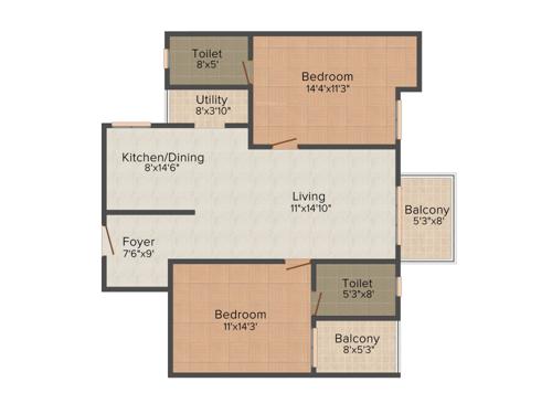 Unicon Foland (2BHK+2T (1,245 sq ft) 1245 sq ft)