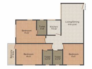 Siddha Xanadu Condominium (3BHK+3T (1,405 sq ft) 1405 sq ft)