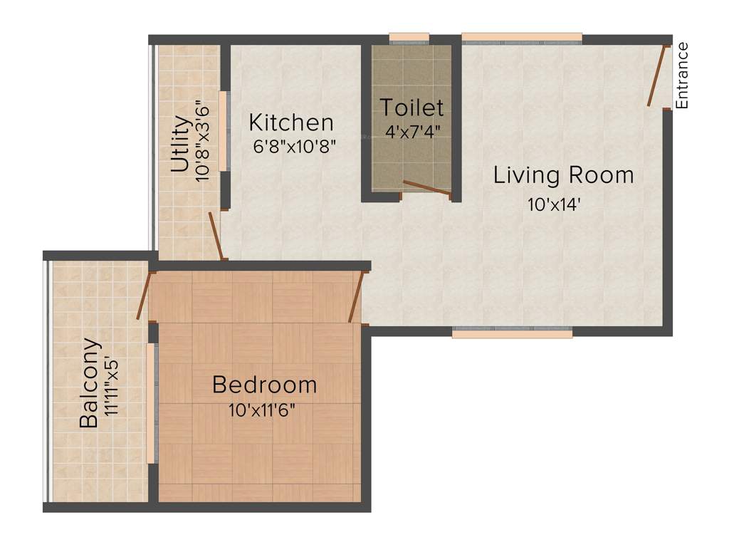 Radiant Lake View (1BHK+2T (665 sq ft) + Study Room 665 sq ft)