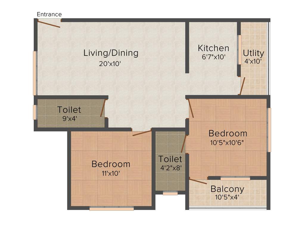 Radiant Lake View (2BHK+2T (905 sq ft) 905 sq ft)