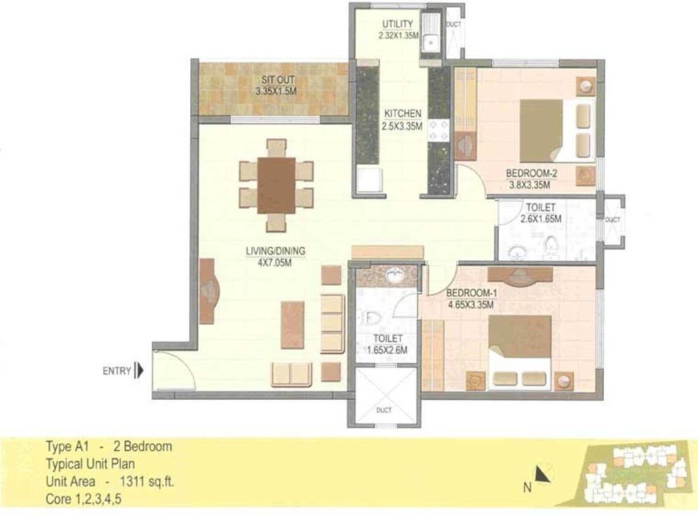 Prestige Silver Dale (2BHK+2T (1,311 sq ft) 1311 sq ft)