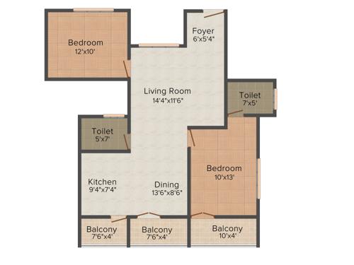  Prasiddi (2BHK+2T (1,075 sq ft) 1075 sq ft)