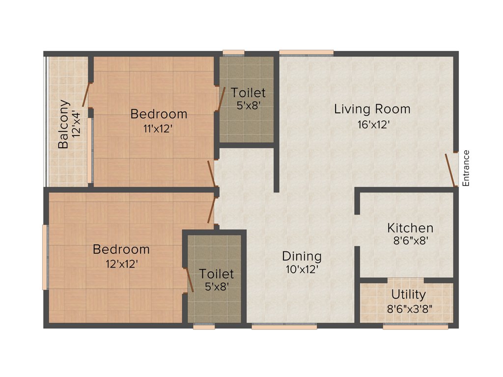 ARK Serene County (2BHK+2T (1,180 sq ft) 1180 sq ft)