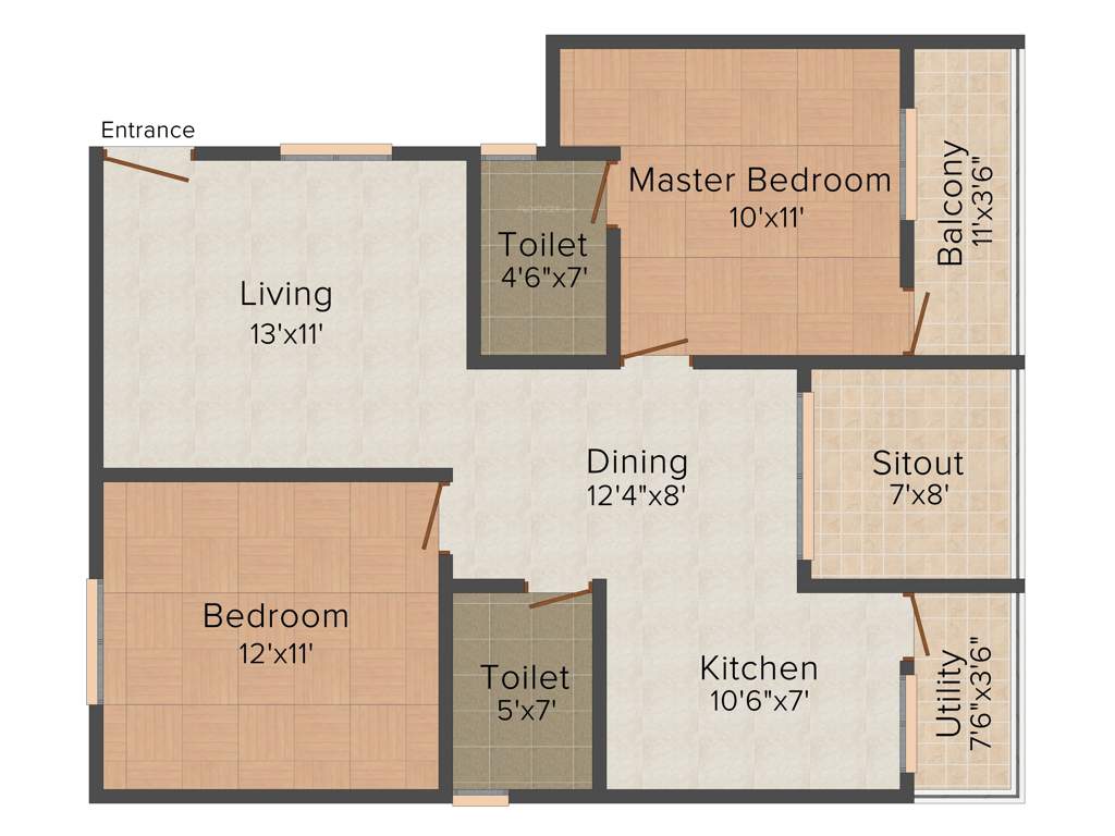 DSR Ultima (2BHK+2T (1,245 sq ft) 1245 sq ft)