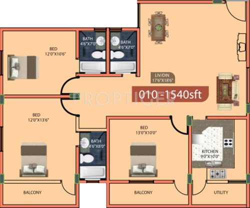 Vmaks Rio (3BHK+3T (1,540 sq ft) 1540 sq ft)