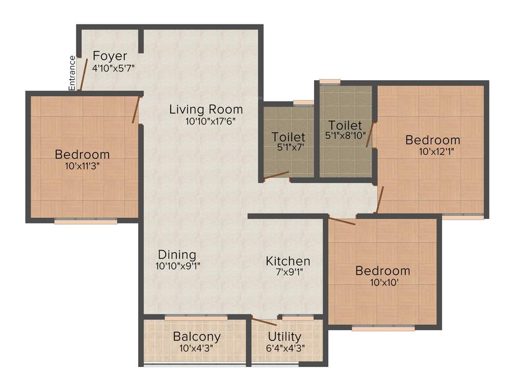 Nitesh Hyde Park (3BHK+2T (1,222 sq ft) 1222 sq ft)