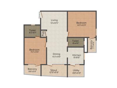 Pratham Casa Serene (2BHK+2T (1,400 sq ft)   Pooja Room 1400 sq ft)