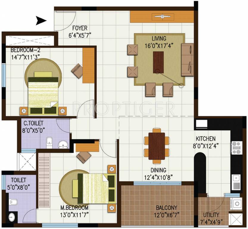 Century Central (2BHK+2T (1,517 sq ft) 1517 sq ft)