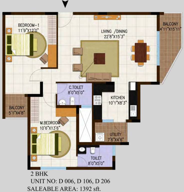 Century Central (2BHK+2T (1,392 sq ft) 1392 sq ft)