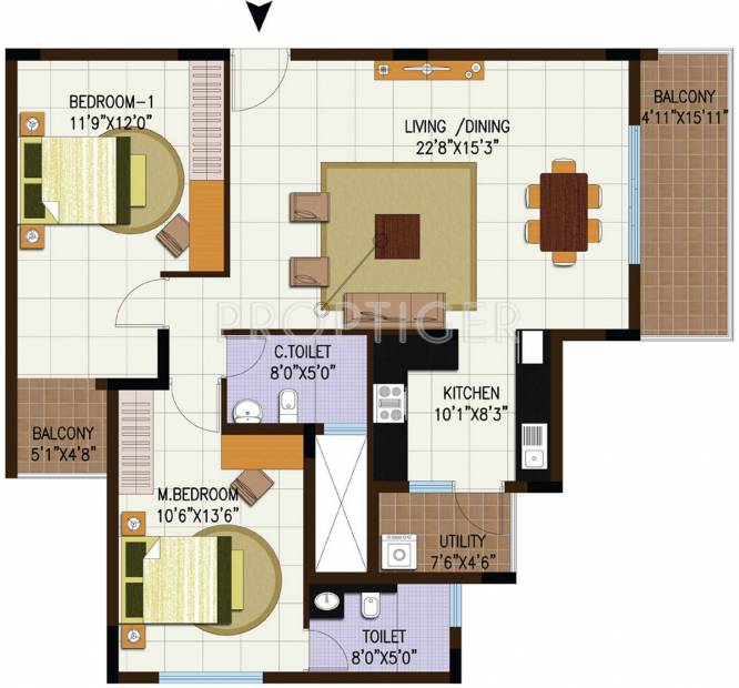 Century Central (2BHK+2T (1,425 sq ft) 1425 sq ft)