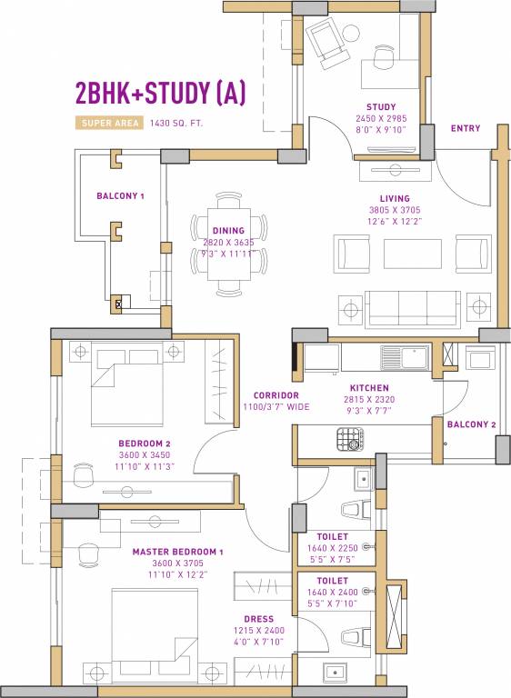 Vatika The Seven Lamps (2BHK+2T (1,430 sq ft) + Study Room 1430 sq ft) Vatika The Seven Lamps (2BHK+2T (1,430 sq ft) + Study Room 1430 sq ft)