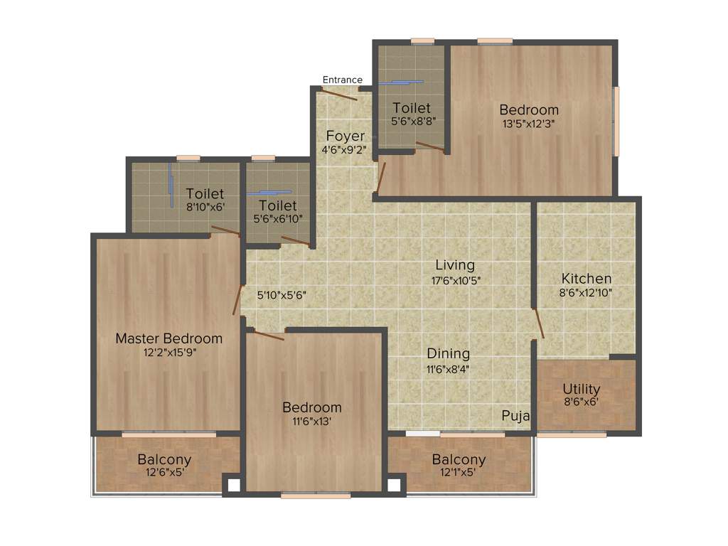 Prestige Bella Vista (3BHK+3T (1,825 sq ft) 1825 sq ft)