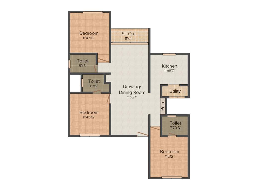Indus Anantya (3BHK+3T (1,523 sq ft) 1523 sq ft)