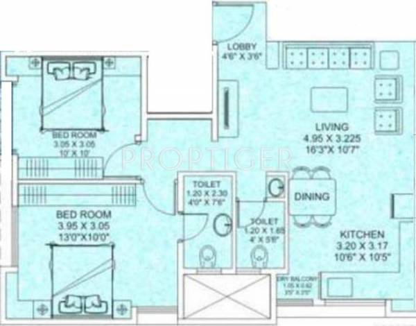 Yugal Nandala (2BHK+2T (964 sq ft) 964 sq ft)