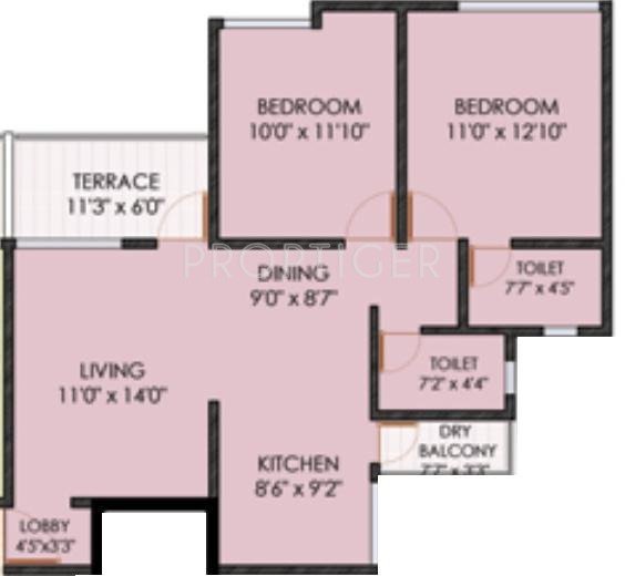 Dreams Elina (2BHK+2T (1,033 sq ft) 1033 sq ft)