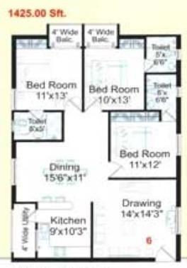 Pavani Parkwest (3BHK+3T (1,425 sq ft) 1425 sq ft)
