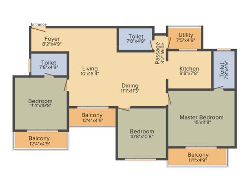 Concorde Manhattans (3BHK+3T (1,566 sq ft) 1566 sq ft)