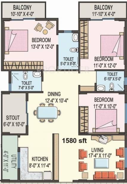 Sumadhura Anandam (3BHK+3T (1,580 sq ft) 1580 sq ft)