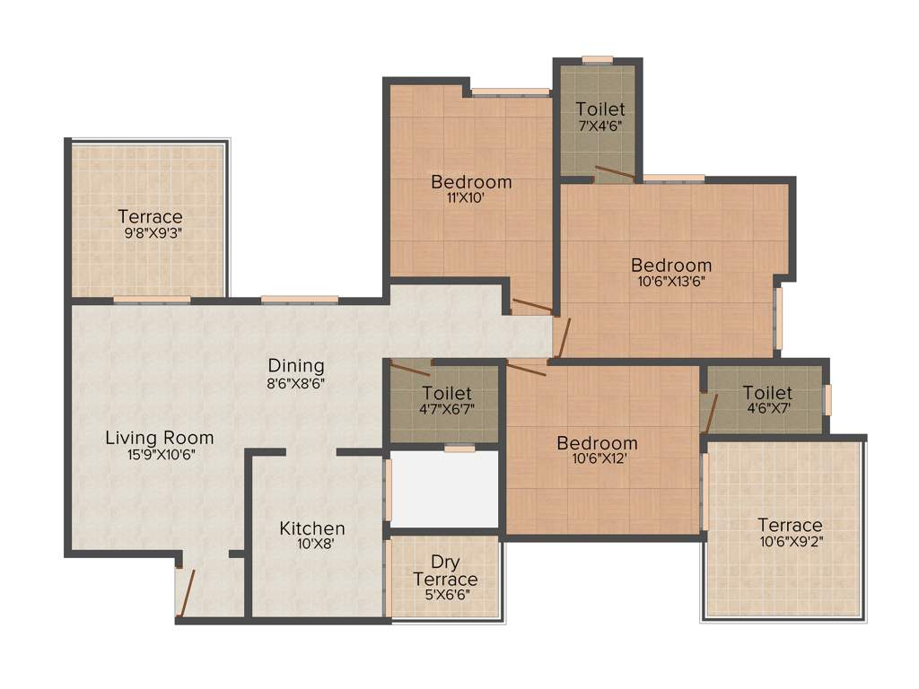 Shreeyash Shree Woods (3BHK+3T (1,373 sq ft) 1373 sq ft)