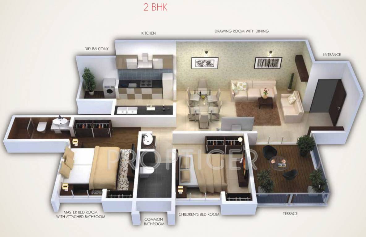 Gini Viviana (2BHK+2T (1,075 sq ft) 1075 sq ft)