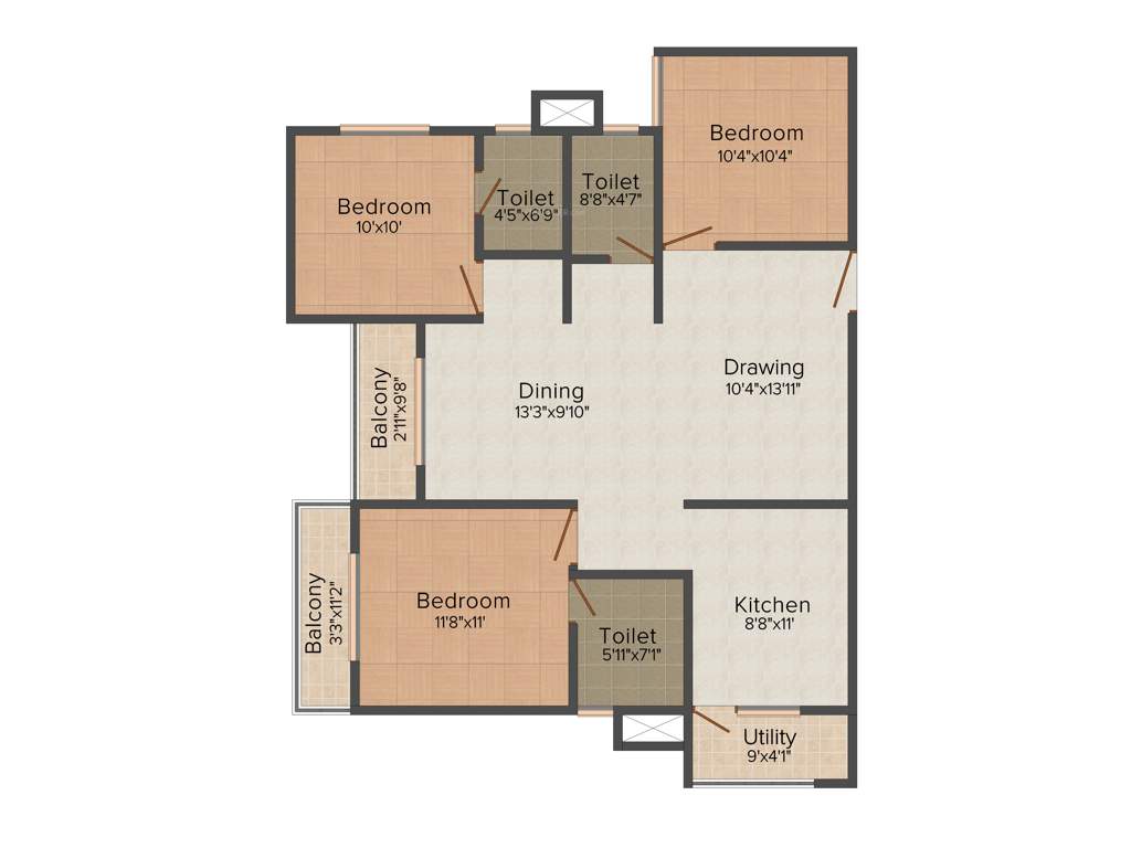 Mahaveer Rhyolite (3BHK+3T (1,378 sq ft) 1378 sq ft)