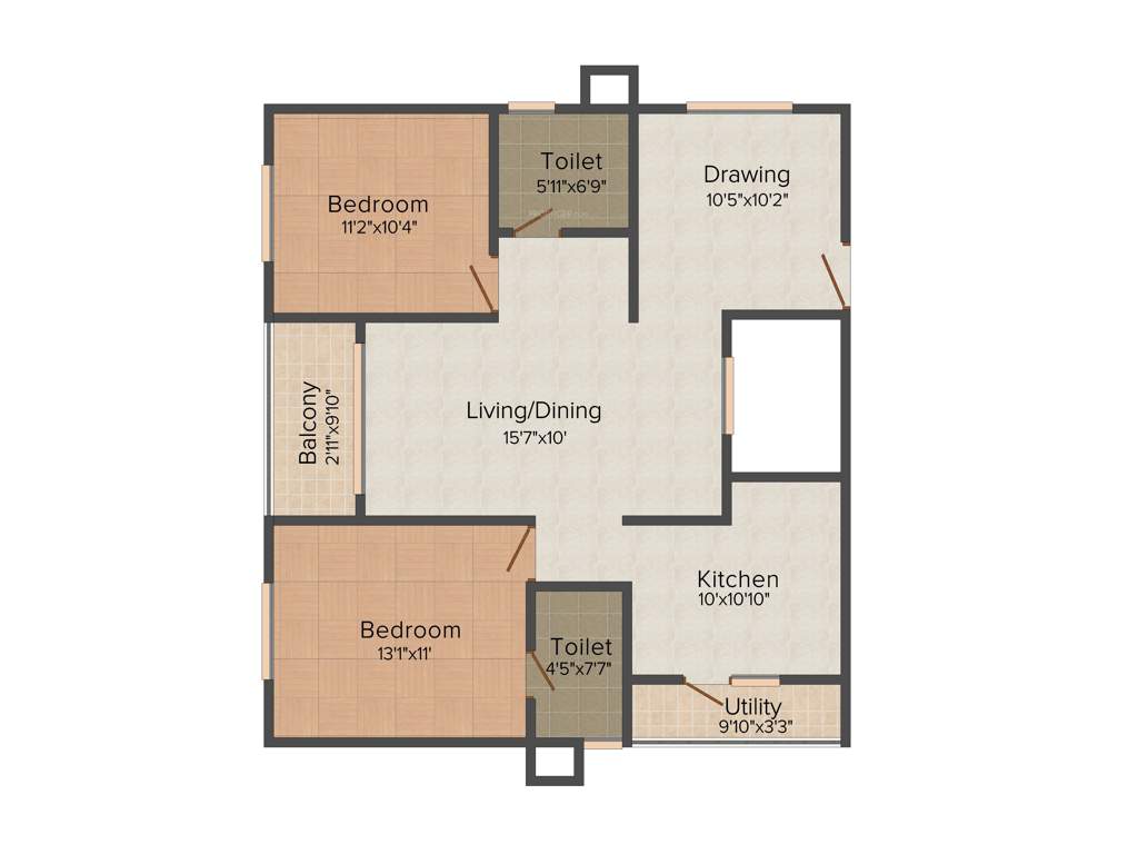 Mahaveer Rhyolite (2BHK+2T (1,127 sq ft) 1127 sq ft)