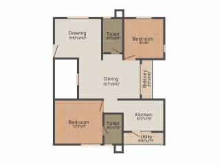 Mahaveer Rhyolite (2BHK+2T (1,088 sq ft) 1088 sq ft)