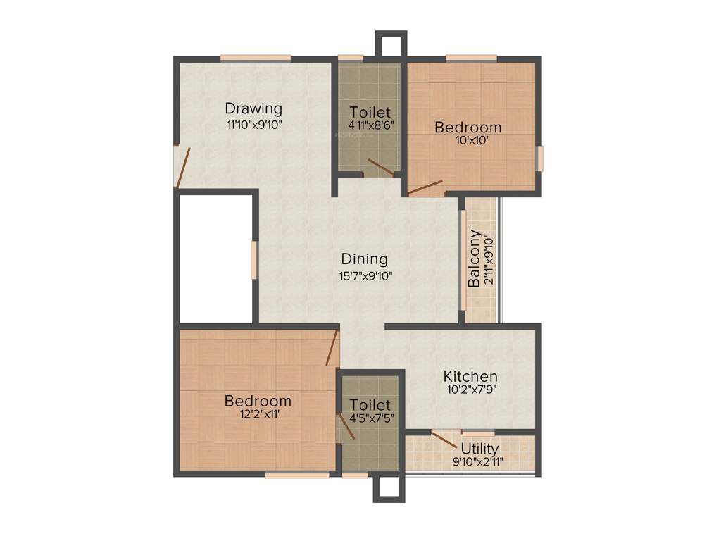 Mahaveer Rhyolite (2BHK+2T (1,088 sq ft) 1088 sq ft)