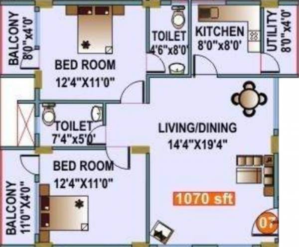 Mahaveer Thrishla (2BHK+2T (1,070 sq ft) 1070 sq ft)