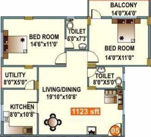 Mahaveer Thrishla (2BHK+2T (1,123 sq ft) 1123 sq ft)