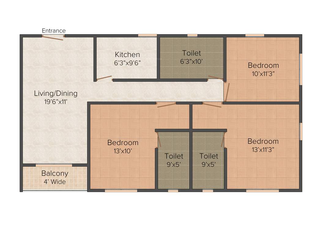 Siddha Town Madhyamgram (3BHK+3T (1,445 sq ft) + Study Room 1445 sq ft)